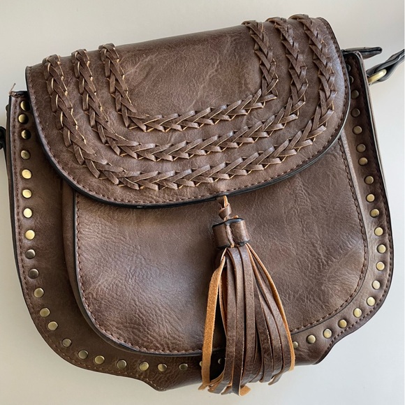 Antik Kraft Boho Fringe Tassel Crossbody Bag Purse Vegan Faux Leather Brown - Picture 11 of 11